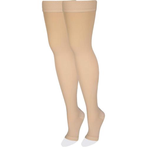 Size 2x-large Amazon Basic Care Medical Compression Stockings, 20-30 mmHg Support, Women & Men Thigh Length Hose, Open Toe, Beige, 2X-Large (Previously NuVein)