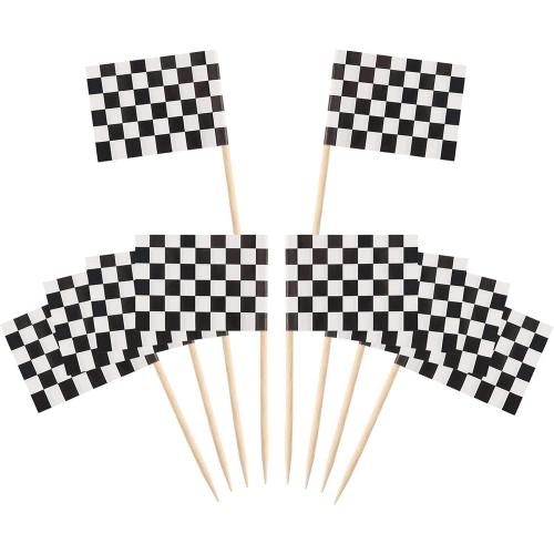 Pangda 100 Pack Racing Flag Toothpicks, Race Car Cupcake Toppers