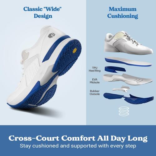 FitVille Men‘s Wide Pickleball Shoes All Court Tennis Shoes with Arch Support for Plantar Fasciitis