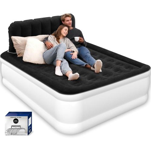 Queen/King Air Mattress with Headboard, Built-in Pump, 19 Raised Upgraded Comfort Inflatable Mattress, 48-Hour Leak-Tested Upgraded PVC, 3.5 Min Inflation-Air Bed for Home, Guests & Travel, 800 lbs Max