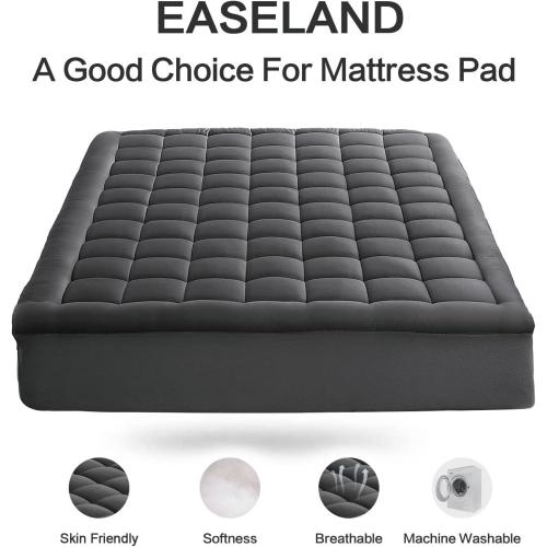 EASELAND Queen Mattress Pad Cotton Pillow Top Mattress Topper Dark Grey