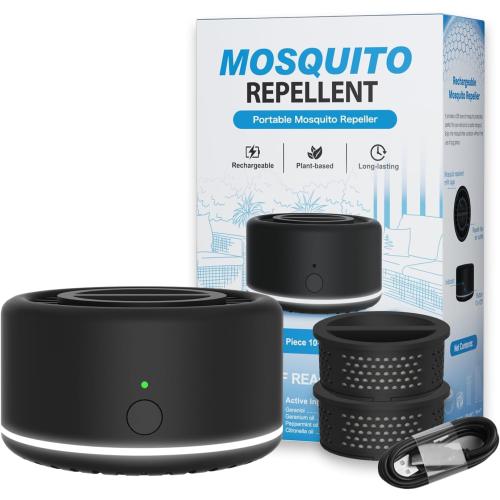 Mosquito Repellent Outdoor Patio Rechargeable Portable Insect Repeller Indoor 30 ft Mosquito-Free Protection Bug Repellent Device Camping Hiking Outing 2 Refills (Black)