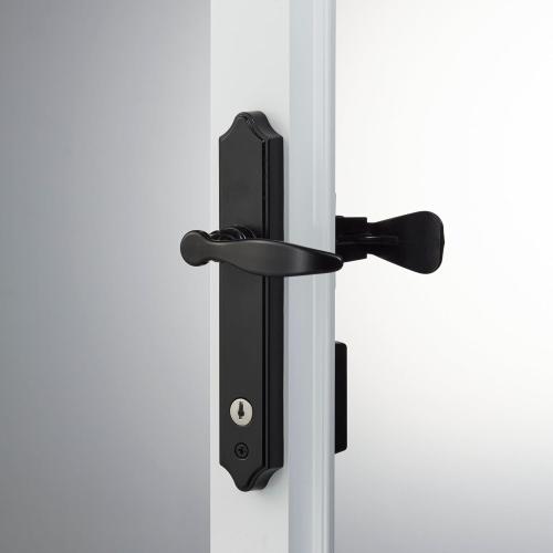 Ideal Security 1216 Surface Mount Storm Door Handle with Lock and Key for 1 – 1 ½ inches Thick Doors (Black, 4-Posts)