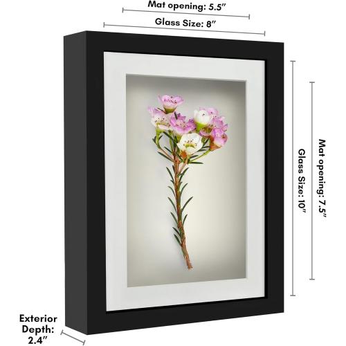 Americanflat 8x10 Shadow Box Frame with Shatter-Resistant Glass - Use as 6x8 Frame with Mat or 8x10 Without Mat - Silhouette Collection - Black with Soft Felt Back