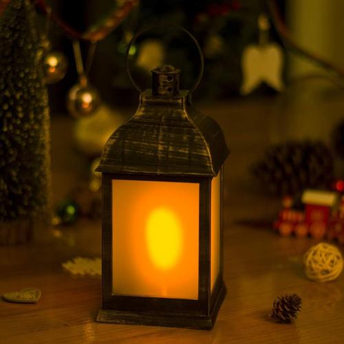 ZKEE Vintage Style Decorative Lanterns, Flame Effect LED - Golden Brushed Black, Timer (Set of 4)