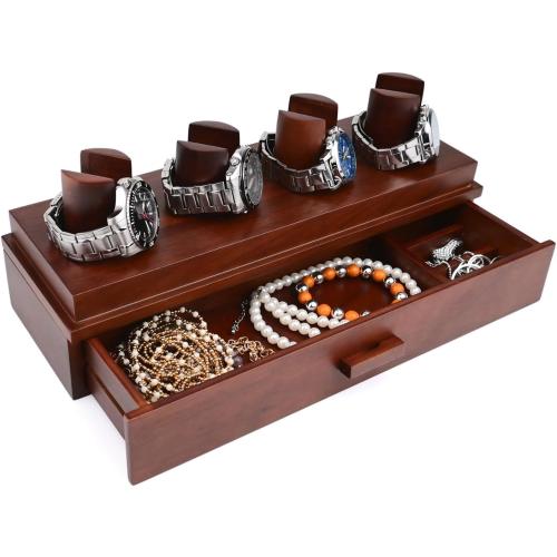 Luxury 4-Position Walnut Watch and Knife Display Box Jewelry Ring Bracelet Organizer Case Sunglasses Storage Holder B Easy to Use Well-Made