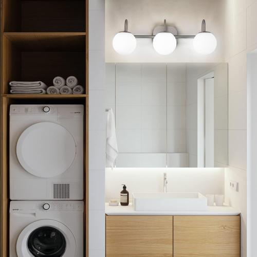 Brushed Nickel Bathroom Vanity Light Fixtures 3 Lights Milk White Glass Globe Shade Modern Wall Sconce Lighting Bath Vanity Lights Bar Over Mirror (Exclude G9 Bulb)