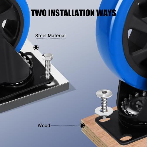 5 Inch Casters Wheel Set of 4, 2200 Lbs Heavy Duty Casters, Safety Locking Industrial Casters with Brake, No Noise Plate Wheels for Cart, Workbench, Furniture (Free Hardware Kits)