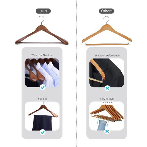 Nature Smile Luxury Wooden Suit Hangers 12 Pack Wood Coat Hangers Jacket Outerwear Shirt Hangers,with Extra-Wide Shoulder, 360 Degree Swivel Hooks & Anti-Slip Bar with Screw(Retro Color)