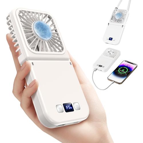 Handheld Portable Fan with Ice Cooler,6 in 1 7000mAh USB Rechargeable Foldable Personal Hand Held Fan,Power Bank, LED Display, 5 2 Speeds for Travel/Summer/Concerts/Lash, Gifts for Men Women