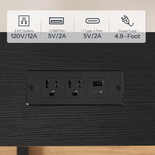 HOOBRO Narrow Console Table Set of 2 with Charging Station, Adjustable Height Sofa Table (25''-32.9''), Slim Behind Couch Table for Small Spaces, Entryway, Living Room, 78.8 Black BB95UXGP201