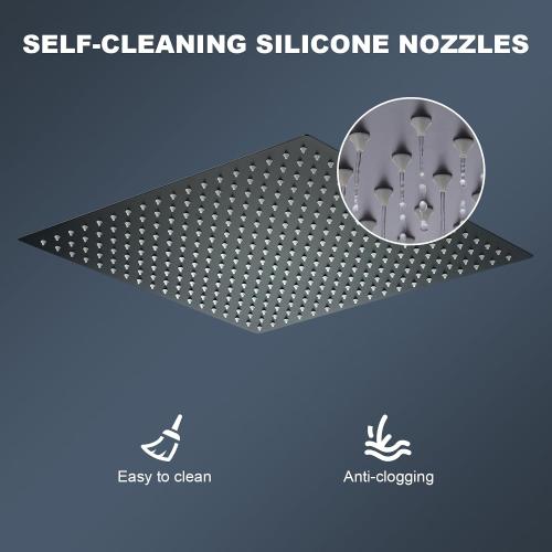 Shower Head,16 Inch Ultra Thin High Pressure Fixed Rain Showerhead Matte Black with Silicone Nozzle - Adjustable Metal Swivel Ball Joint - For the Best Relaxation and Spa