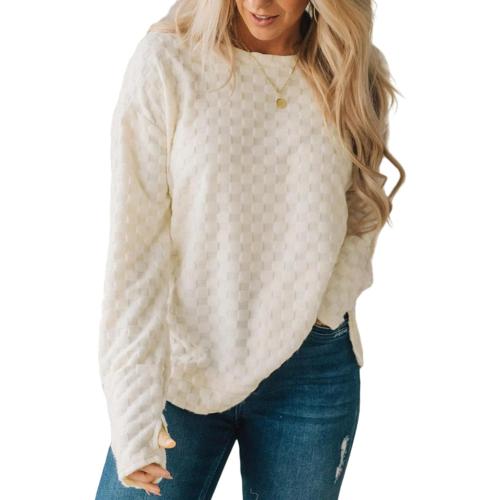 Size L..Long Sleeve Shirts for Women CreamColor Block Shirt Tunic Tops Pullover Tops