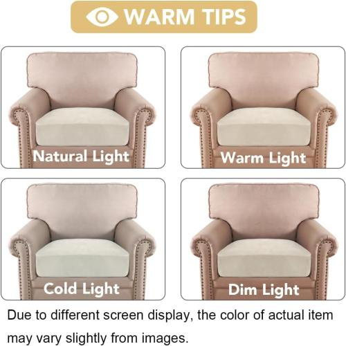 H.VERSAILTEX Velvet Stretch Couch Cushion Cover Plush Cushion Slipcover for Chair Cushion Furniture Protector Seat Cushion Sofa Cover (1 Piece Armchair Cushion Covers, Cream)
