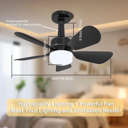2Pack Socket Fan Light With Remote, Screwing Ceiling Fans with Dimmable Lights, 3 Colors 3000K-6500K,Ceiling Fan Light Kit Bulb for Bedroom Living Room Kitchen Garage Dinning Room