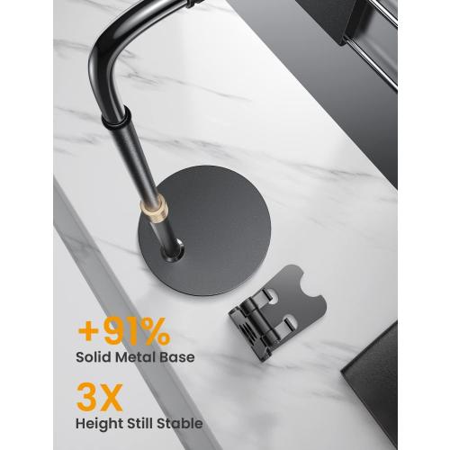 LISEN for iPad Stand for Desk Portable Monitor Adjustable Tablet Stand, Thick Case Friendly iPad Pro Holder Fits(4.7-15.6) 12.9/10.9/10.2 Air Mini 4 3 2 Fire Tab Nexus Kindle, Black