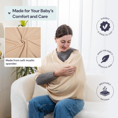 BabbleRoo Nursing Cover for Breastfeeding –95% Viscose Muslin, 5% Spandex, Soft & Breathable Baby Essentials | Newborn Essentials Breastfeeding Covers for Nursing, Multi-Use for Car Seat & High Chair