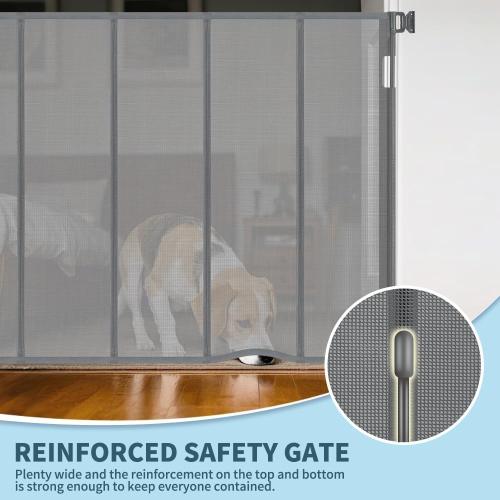 47” Extra Tall Retractable Baby Gate, Reinforced Mesh Dog Gate Extends to 59 Wide, Baby Gate for Stairs, Doorways, Hallways, Indoor and Outdoor, Grey