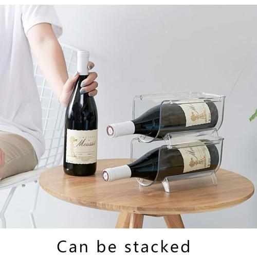 2 Pack Plastic Stackable Water Bottle and Wine Rack Storage Organizer for Kitchen Countertops, Pantry, Fridge, Clear