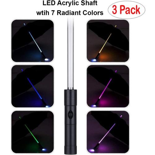 Color Clear Liberty Imports 3 PACK - LED Light Up Umbrellas with 7 Color Changing Effects | Windproof Golf Umbrellas with Flashlight Handle (Clear/Black/Gray)