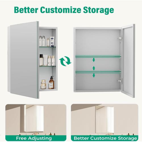 Medicine Cabinet Mirror,Bathroom Mirror with Storage 20 x 26 in | Bathroom Medicine Cabinet With Mirror And Adjustable Shelves, Aluminum Recessed or Wall Mounted Medicine Cabinets