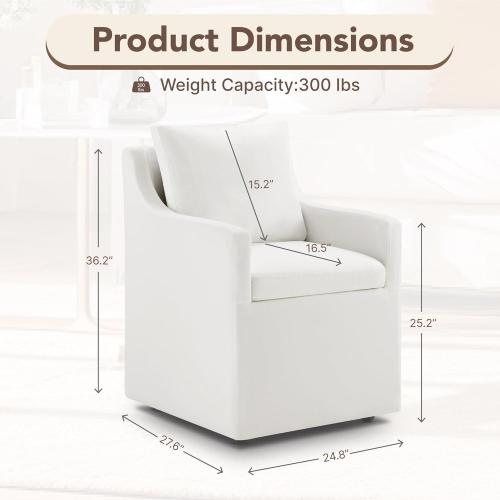 Upholstered Dining Chairs Set of 1, Modern Dining Room Chairs with Casters & Washable Cover, Rolling Accent Chair with Hidden Storage for Kitchen, Farmhouse, Living Room, White, 1 Box