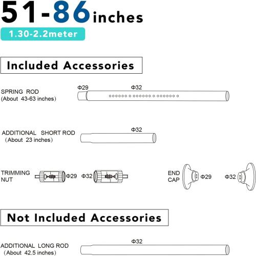 Black, 51-86 Tension Curtain Rod, 51-86 Inch,Spring Shower Tension Curtain Rod, Closet Rod, for Windows or Shower, Easy to Install, No Drilling, No Rust, for Bathroom, Rod Diameter 1.26 Inches, Black,Umimile