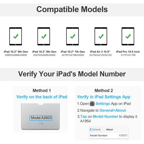 BORIYUAN iPad 10.2 inch Case with Keyboard, Detachable Bluetooth Keyboard with 7 Color Backlit, Slim Folio Smart Cover with Pencil Holder for iPad 9th/8th/7th Gen/iPad Pro 10.5/iPad Air 3rd Gen Black