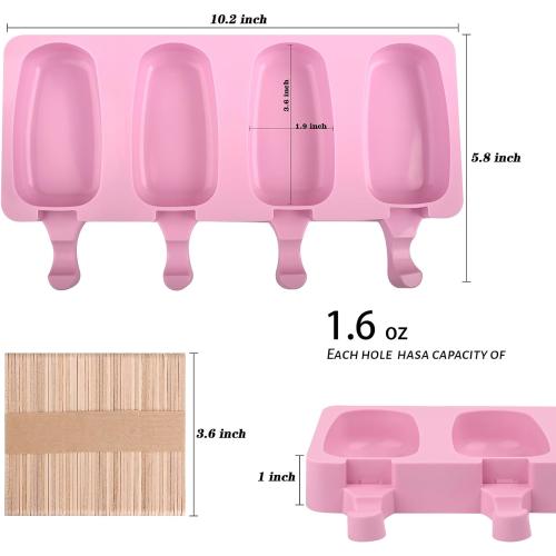 WMKGG Popsicle Silicone Molds Set, 2 PCS Ice Cream Mold(Standard Size/Pink)