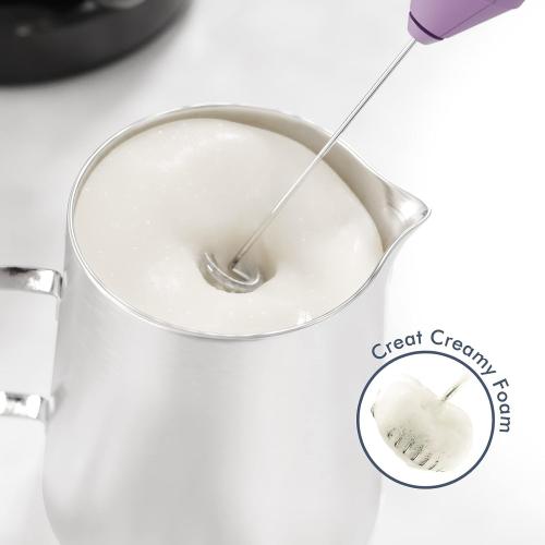 Powerful Milk Frother Handheld Foam Maker, Mini Whisk Drink Mixer for Coffee, Cappuccino, Latte, Matcha, Hot Chocolate, No Stand, Light Purple