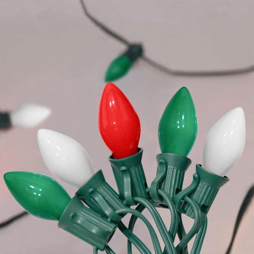 GOOTHY 25Ft Christmas Lights Outdoor, C7 Vintage Christmas Lights with 27 Red White and Green Ceramic Bulbs, Hanging Outdoor Decorations Light Waterproof for Holidays Patio Garden Party Roofline