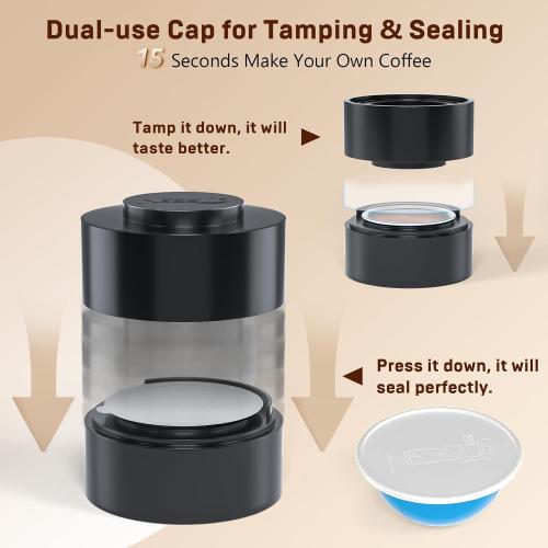 Nessus Reusable Kit for Nespresso Pods Vertuo, Reuse Old Coffee Pods for Nespresso Vertuo: 100 Pcs Aluminum Foil Seal Lid, Holder, Brush, Refillable Vertuo Plus Next Capsule Machine(No Pods Come)