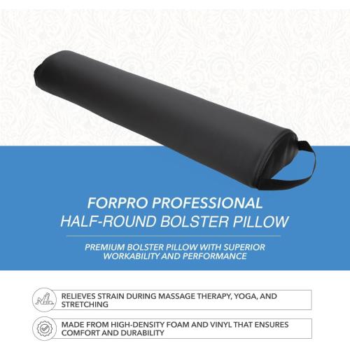 ForPro Premium Half-Round Bolster Pillow for Massage and Yoga, Oil and Stain-Resistant, 6”W x 3 H x 26”L, Black