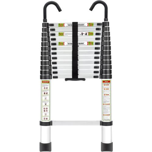 Telescopic Ladder, 16.5FT Aluminum Telescoping Ladder with Stable Hook and Non-Slip Feet, RIKADE Portable Extension Ladder for Household and Outdoor Working, 330lb Capacity