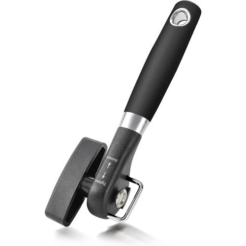 Can Opener, Safe Side Cut Manual Can Opener with Durable Sharp Blade, Smooth Edge Cutting, Effortless Big Knob, Comfortable Grip Handle, Black