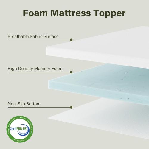 Queen Mattress Topper, 3 inch Memory Foam Mattress Topper for Back Pain Relief, Removable & Washable Cover, Anti-Slip, CertiPUR-US & Oeko-Tex Certified