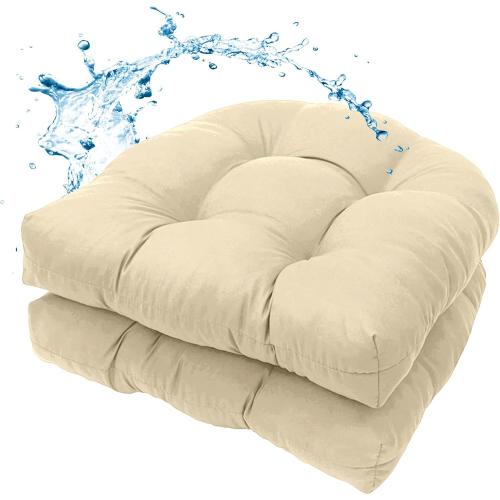 MTMR Outdoor Chair Cushions Set of 2, 19x19 Waterproof Wicker Seat Cushions for Patio Furniture, Thick Tufted Outdoor Replacement Furniture Pad for Porch Lawn Wicker Desk Dining Rocking Chair, Cream