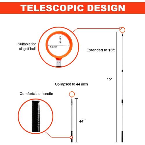 ToVii Golf Ball Retriever - Telescopic Aluminum Alloy Pole and Firm Nylon Cup Grabber