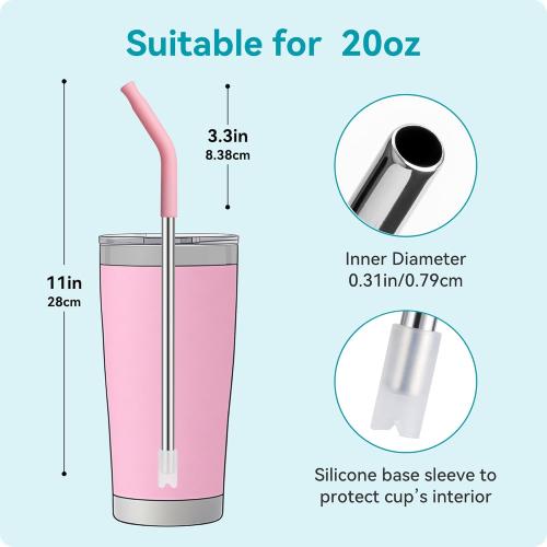 20 oz Straight Metal Straws with Silicone Tip for 20 oz Tumbler, Stainless Steel Reusable Drinking Metal Straw for YETI, STANLEY, US Acrylio, BJPKPK, Simple Modern and so on