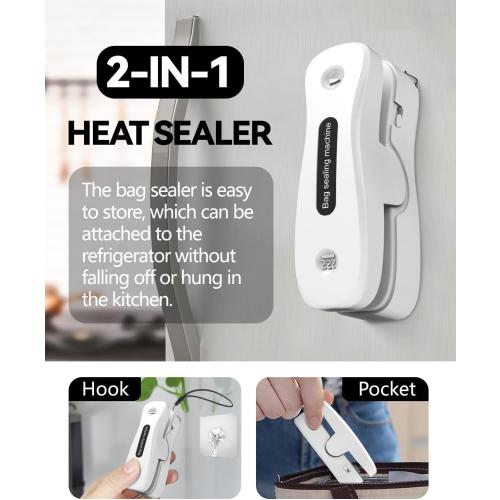 Mini Bag Sealer Rechargeable 2-in-1 Snack Sealer with Magnet Portable Bag Resealer USB Mini Sealer for chip Bag Plastic Bag Storage Freshness