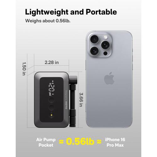 HOTO Mini Bike Tire Pump, 25s Fast Inflate Bicycle Pump with Guage, 150PSI Portable Electric Bike Air Pump with Presta and Schrader Valve for Road Bike, Motorcycle, Mountain Bike, Car, Sports Ball