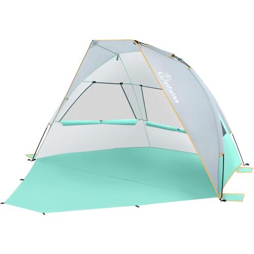 Color Mint Green WolfWise 2-3 Person Portable Beach Tent UPF 50  Sun Shade Canopy Umbrella with Extendable Floor, Mint Green