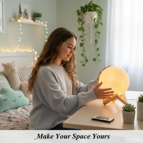 Mydethun 3D Moon Lamp with 16 Colors, 148 Lighting Modes, 15cm Rechargeable Dimmable Night Light with Wooden Stand – Unique Gift for Women, Mothers, Children, Bedroom, Tabletop