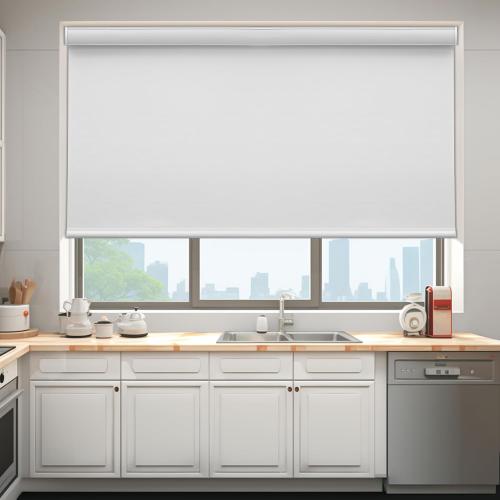 Changshade Custom Size Cordless Roller Shades, Blackout Roller Window Blinds with Thermal Insulated for Office, Living Room, Bedroom, Kitchen, Easy Installation,White