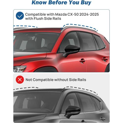 BLACK JOYTUTUS 220lbs Heavy Duty Roof Rack Cross Bars for Mazda CX-50 / CX-50 Hybrid （with Flush Rails） 2023-2025, Anti-Theft Lockable Aluminum Rooftop Luggage Rack Carrier Roof Rail Crossbars