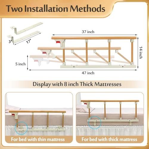 Bed Rails for Elderly Adults Guard Railing Bed Side Rail Medical Safety Bed Assist Bar for Seniors Bedside Handle Cane Hospital College Dorm Collapsible Bed Rail Metal Fall Protector Home Care Devices