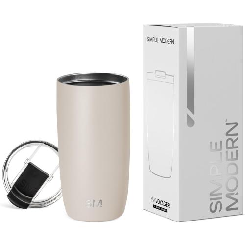 Simple Modern Travel Coffee Mug Tumbler with Flip Lid | Reusable Insulated Stainless Steel Cold Brew Iced Coffee Cup Thermos | Gifts for Women Men Him Her | Voyager Collection | 16oz | Almond Birch