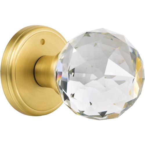 Crystal Glass Door Knobs Interior with Lock, Privacy Bathroom Bedroom Door Knobs Gold Door Knob, Satin Brass