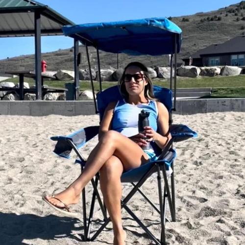Color Blue ALPHA CAMP Heavy Duty Canopy Lounge Chair Sunshade Hiking Travel Chair with Cup Holder