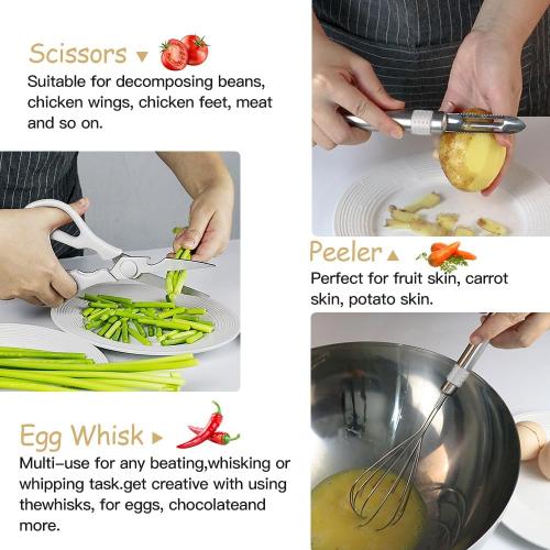 Kitchen Utensil Set-Silicone Cooking Utensils-33 Kitchen Gadgets & Spoons for Nonstick Cookware-Silicone and Stainless Steel Spatula Set-Best Kitchen Tools, Useful Pots (Cream White)